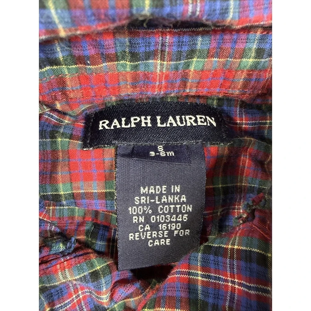 Ralph‎ Lauren Infant Button-Down Long Sleeve Plaid Bodysuit Red/Blue Size S 3-6M
